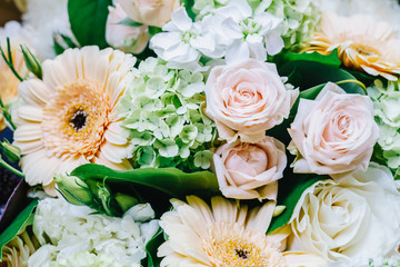 Pink Roses and Gerbera Daisy Flowers Wedding Bouquet