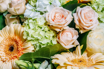 Pink Roses and Gerbera Daisy Flowers Wedding Bouquet
