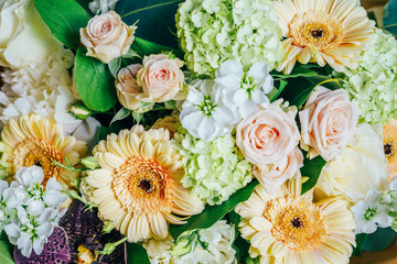 Pink Roses and Gerbera Daisy Flowers Wedding Bouquet