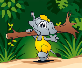 Arbeitselefant im Dschungel, Cartoon