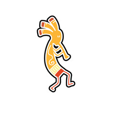 playing music on pipe and ritually dancing isolated on white background. Vector illustration indian man with desorations.