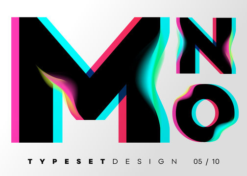 Vector Typeset Design. Neon Glitch Style. Black Bold Font, Double Exposure. Abstract Colorful Type for Creative Heading, Advertising Placard, Music Poster, Sale Banner. Trendy Neon Glowing Letters.
