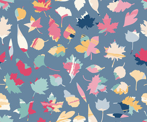 Fototapeta na wymiar Seamless pattern with colorful leaves. summer seamless pattern,summer leaves. on a dark blue background