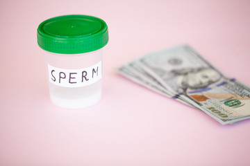 Health. Sperm Analysis. Concept of Bank Sperm. Infertility Bank with Sperm on Rosy Phoenix with Money.