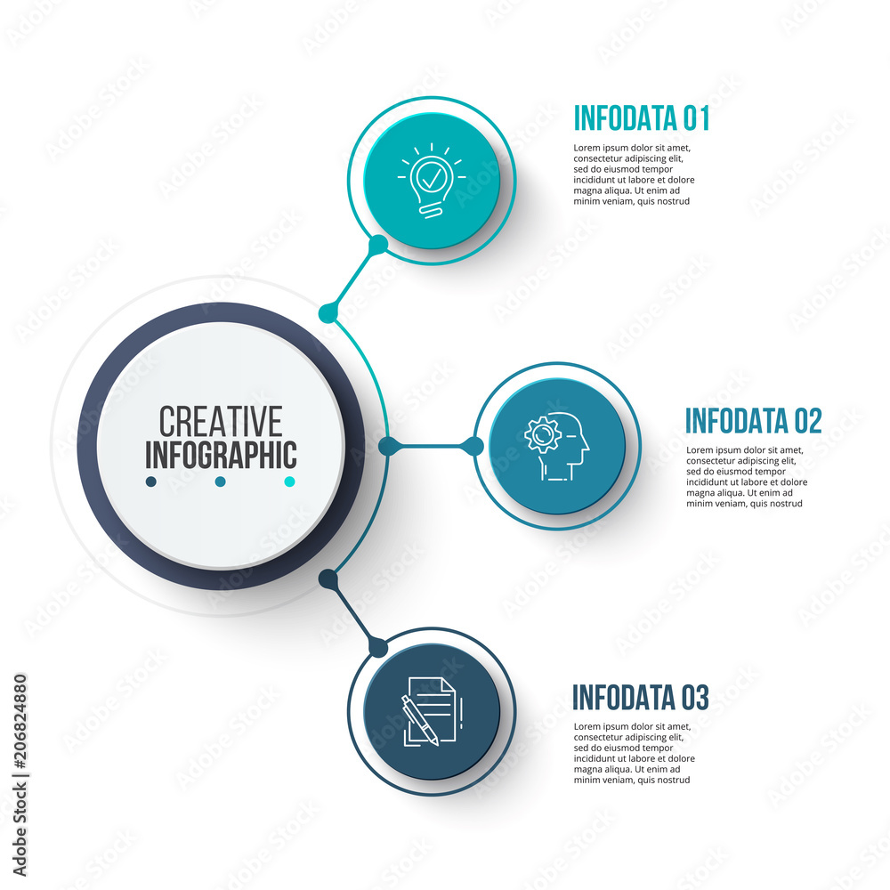 Aufkleber circle business graphic elements. business process infographics with 3 steps, parts or options. abst