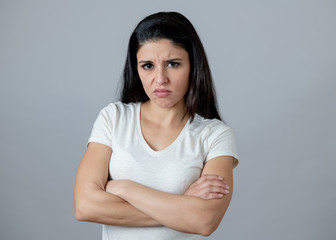 Human expressions and emotions. Young attractive woman with an angry face, looking furious and upset