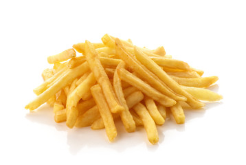 pile of french fries on a white background
