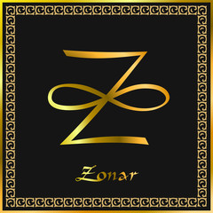 Karuna Reiki. Energy healing. Alternative medicine. Zonar Symbol. Spiritual practice. Esoteric. Gold. Vector