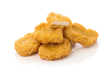 Fried chicken nuggets isolated on white background