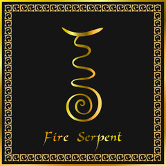 Karuna Reiki. Energy healing. Alternative medicine. Fire Serpent Symbol. Spiritual practice. Esoteric. Golden. Vector