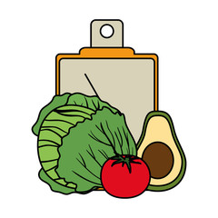 fresh vegetables in kitchen cutting board vector illustration design