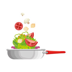vegetables cooking in kitchen pan vector illustration design