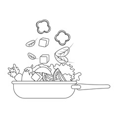 vegetables cooking in kitchen pan vector illustration design