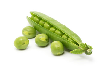 fresh green peas isolated on a white background