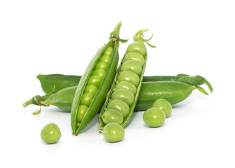 Green peas isolated on the white background