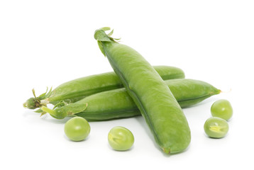 Green peas isolated on the white background