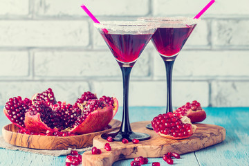 cocktail and ripe red pomegranate