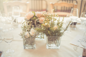 Wedding table setting in rustic style.