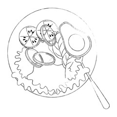 delicious vegetable salad on plate and cutlery vector illustration design