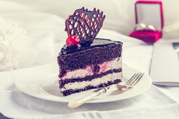 piece of chocolate wedding cake