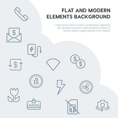 money, mobile, video, photos outline vector icons and elements background concept on grey background.Multipurpose use on websites, presentations, brochures and more