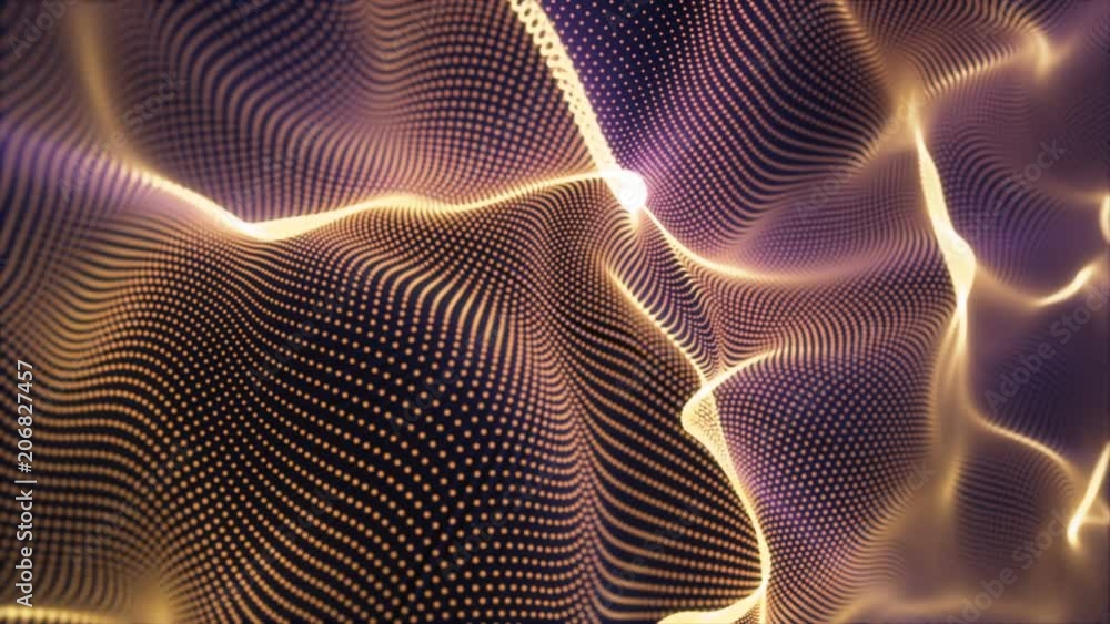 Aufkleber abstract loopable gold cg motion waving dots texture with glowing defocused particles. cyber or tech