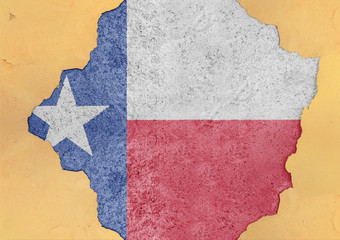 Flag of US state Texas in big broken material concrete hole facade structure