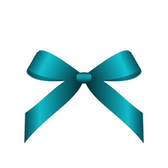 Vector Shiny turquoise Satin Gift Bow Close up Isolated on White Background