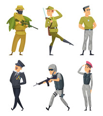 Military characters. Army soldiers male and female