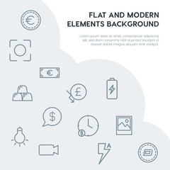 money, mobile, video, photos outline vector icons and elements background concept on grey background.Multipurpose use on websites, presentations, brochures and more