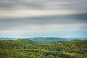 Springtime Mountain Overlook with Gray Clouds