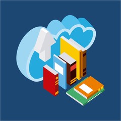 Obraz premium upload books cloud computing storage isometric vector illustration