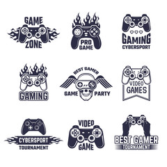 Cyber sport badges and labels. Pictures for gamers. Console and joystick © ONYXprj