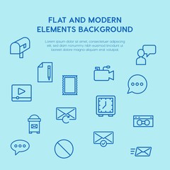 chat and messenger, video, time, email outline vector icons and elements background concept on blue background.Multipurpose use on websites, presentations, brochures and more