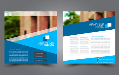 Square flyer template. Brochure or anual report cover design. For business and education. Vector illustration. Blue color.