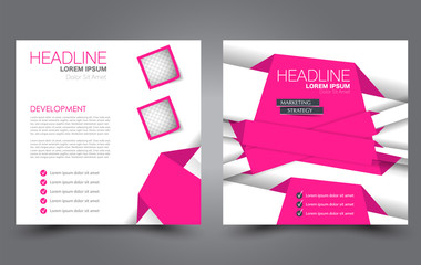 Square flyer template. Simple brochure design. For business and education. Vector illustration. Pink color.