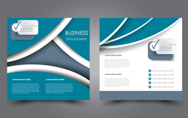 Square flyer template. Simple brochure design. For business and education. Vector illustration. Blue color.