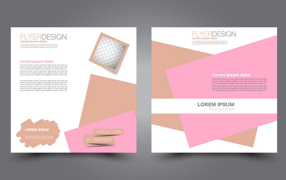 Square flyer template. Simple brochure design. For business and education. Vector illustration. Pink and brown color.