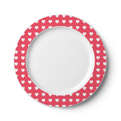 Empty plate red heart shape pattern design with clipping path