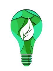 3d ecological Illustration of a light bulb cut from paper. Alternative power supply. Vector element for your creativity