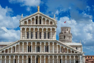 Fototapeten Square of Miracles landmarks: Pisa Cathedral and the famous Leaning Towe, among beautiful clouds. Unesco Wolrld Heritage © crisfotolux