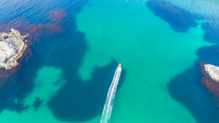 Aerial Ocean Green Boat Surf Sand 