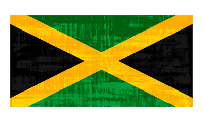 Jamaica flag isolated on white background. Vector illustration in grunge style.