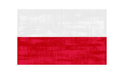 Poland flag isolated on white background. Vector illustration in grunge style.