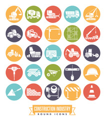 Construction industry round color icon set