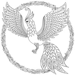 Obraz premium Firebird for anti stress Coloring Page with high details.