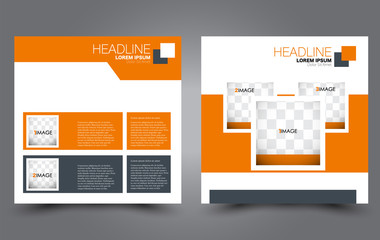 Square flyer template. Simple brochure design. For business and education. Vector illustration. Orange color.
