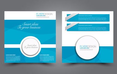 Square flyer template. Simple brochure design. For business and education. Vector illustration. Blue color.