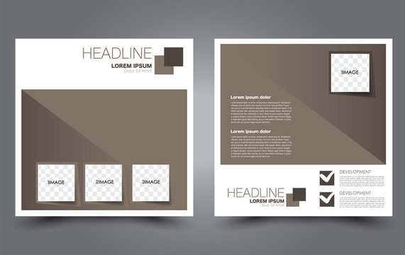 Square flyer template. Simple brochure design. For business and education. Vector illustration. Brown color.