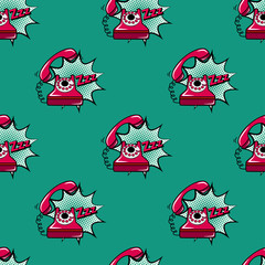 Abstract seamless telephone pattern for girls, boys, clothes. Creative vector background with telephone in pop art style. Funny pattern wallpaper for textile and fabric. Fashion telephone style.